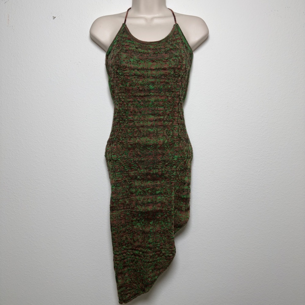 A Ellen Women Forest‎ Grunge Fairy Cable Knit Dress S Green Brown Asymmetrical